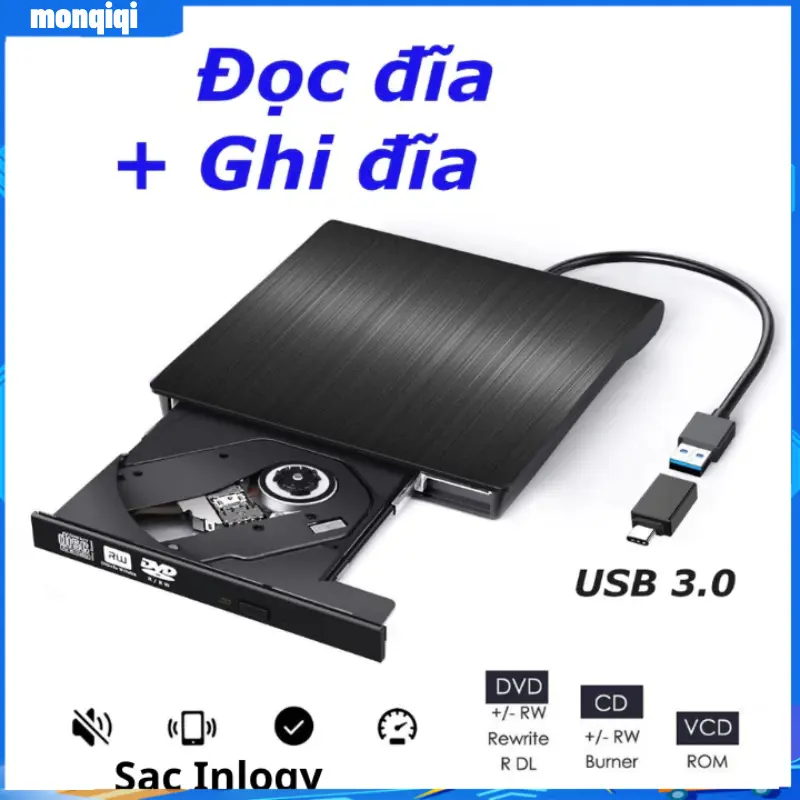 【HCM/24H】Ổ đọc ghi đĩa CD DVD rời gắn ngoài qua cổng USB 3.0 cho laptop, PC, máy Mác  Ổ đĩa quang ngoài USB (CD/DVD)
