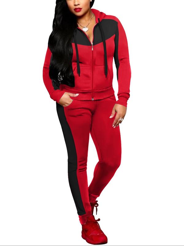 Two-piece Set Women's Colorblock Zip Up Hoodie & Pocket  Pants, Casual Long Sleeve Hooded Sweatshirt &  Jogger Pants for Daily Wear, Ladies Fall & Winter Clothes 9