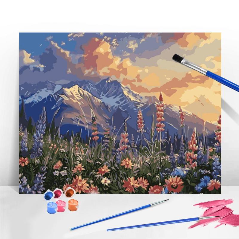 Product Introduction of Mountain Flower Landscape Pattern DIY Painting By Numbers Kit without Frame, 1 Set DIY Paint By Numbers for Adults, Wall Art Decoration for Home Decor 0