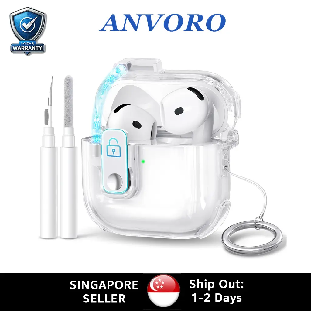 ANVORO AirPods 4/Pro 2 Case With Safety Magnetic Lock Clear Shockproof Cover with Cleaner Kit