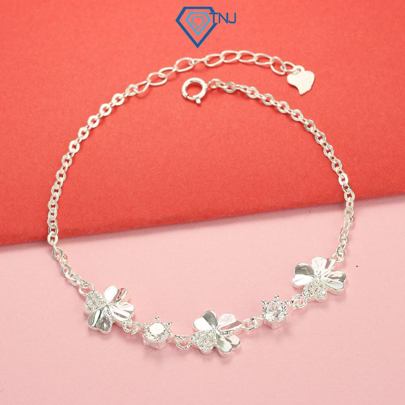 Quà tặng 20/10 cho người thương - Lắc tay bạc nữ cỏ 4 lá may mắn, vòng tay đẹp cho nữ đính đá cá tính LTN0092 (tặng TÚI + HỘP)