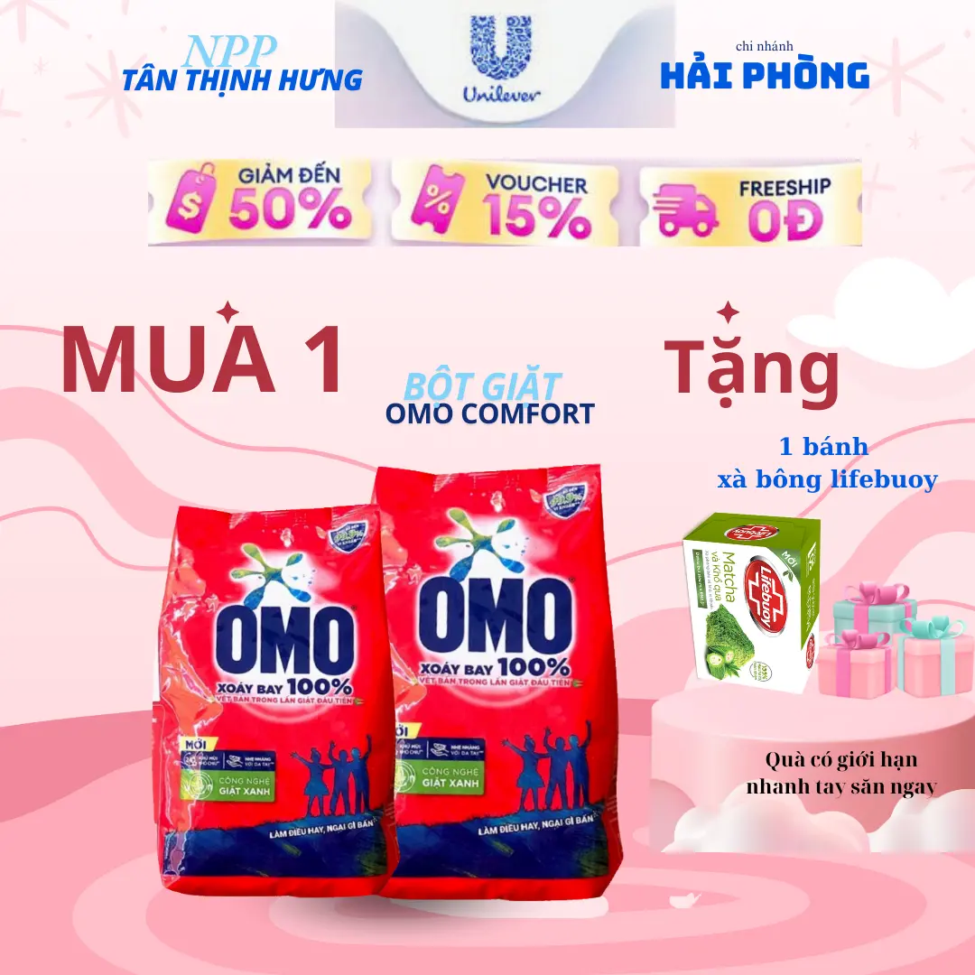 Bột Giặt Omo Comfort đỏ giặt tay, tặng kèm bánh xà phòng lifeboy giặt máy giặt cửa trên trong lượng 380g/770g/1,15kg/2,9kg