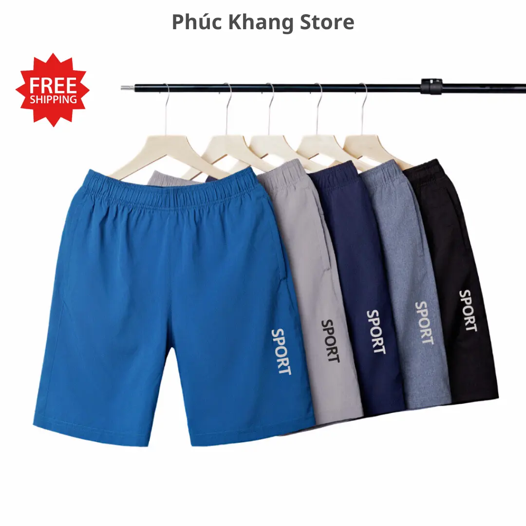 Combo sét 5 quần short nam Trơn logo sport, chất vải thoáng mát, co dãn, thấm hút tốt
