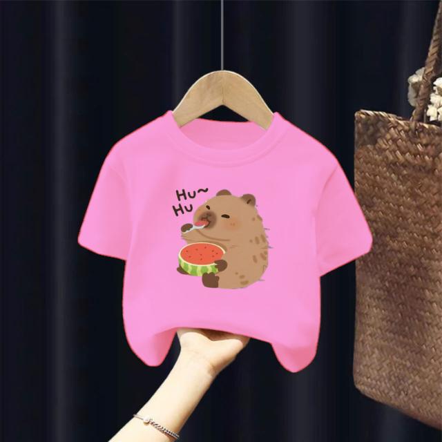 Áo thun bé trai và gái,Thủy Tiên, in capybara ăn dưa hấu, vải cotton chính phẩm, size 11-32 kg 9