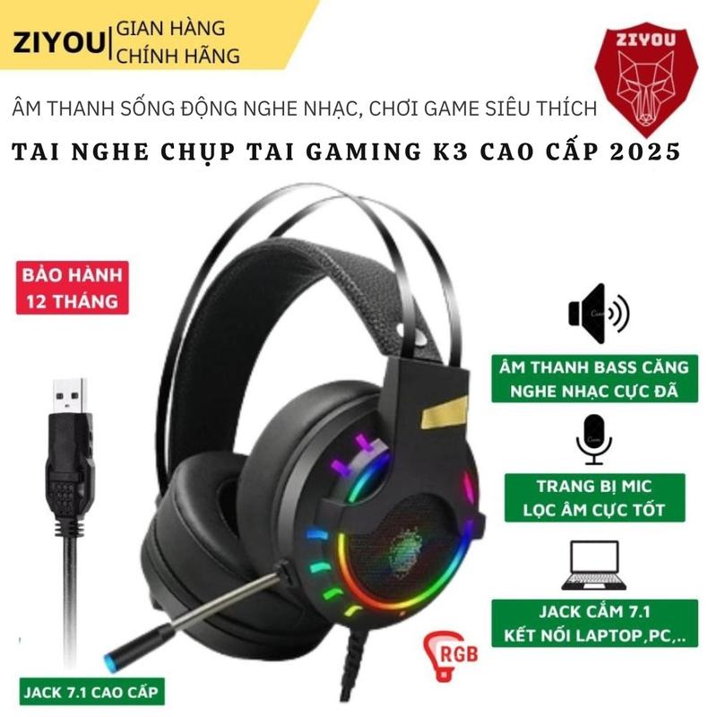 Tai nghe gaming chụp tai ZIYOU K3 có đèn led RGB cực đẹp, micro 360 độ lọc tạp âm chiến game cực đã, chống ồn tốt Nhét Tai Nghe Nhạc