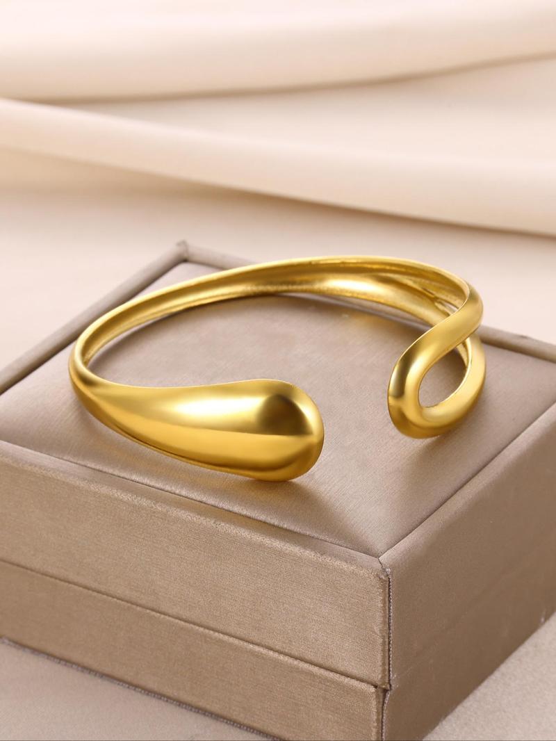 Product Introduction of Vintage Hollow Out Design Stainless Steel Cuff Bangle, Fashion Accessories for Women & Girls, Trendy All-match & Exquisite Matching Bracelet for Birthday Gift 0