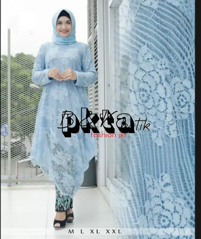 Setelan Kebaya Brokat Menceng/Miring Liza Koleksi Atasan Kondangan Tunik Panjang - Batik, Dress 4