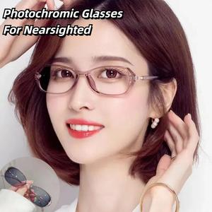 Fashion Woman's Photochromic Glasses For Nearsighted 0-300 Graded Eyeglasses Replaceable Lens Myopia Glasses