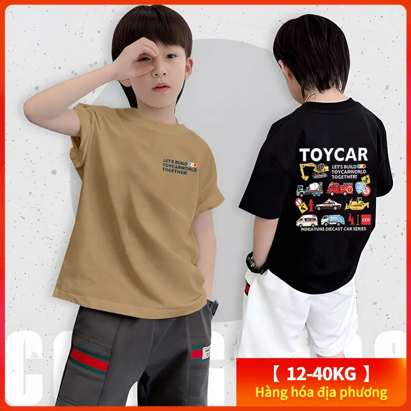 【Kid Tops】(12-40kg) Áo thun bé trai 100% cotton cổ tròn tay ngắn in hình hoạt hình, áo thun mỏng cho thanh thiếu niên, thời trang trẻ em ngầu Fashion Kid basic Tshirt