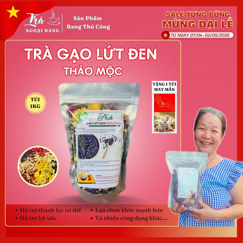 Trà Gạo Lứt Đen Thảo Mộc Rang Tay (Túi 1Kg) Trà Ngoại Rang Nước Trà Tea Chè