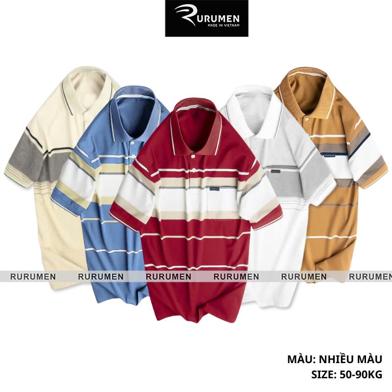 Áo Thun Polo Nam Sọc Ngang Có Cổ Bẻ Có Túi RURUMEN Áo Phông Trung Niên Vải Cotton - AS026 Menswear Top