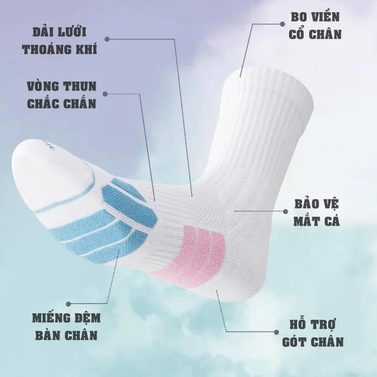 Tất Nam Nữ Thể Thao Chống Trơn Chính Hãng Cao Cấp Vớ Bóng Rổ Chạy Bộ Đá Banh Bóng Chuyền Cầu Lông Tennis Đạp Xe Tập Gym 1