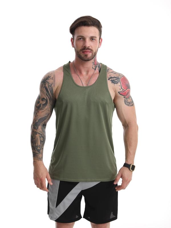 Men's Regular Fit Solid Scoop Neck Sports Tank Top, Quick Drying Comfortable Sports Top for Gym Workout Running, Casual Men's Sportswear for Summer, Activewear 2