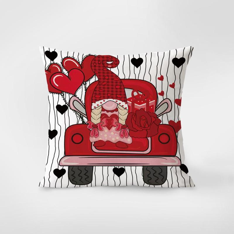 Product Introduction of Valentine's Day Themed Cushion Cover, 4 Counts/set Lovely Truck & Heart Pattern Cushion Cover without Filler, Home Decor for Living Room Bedroom 4