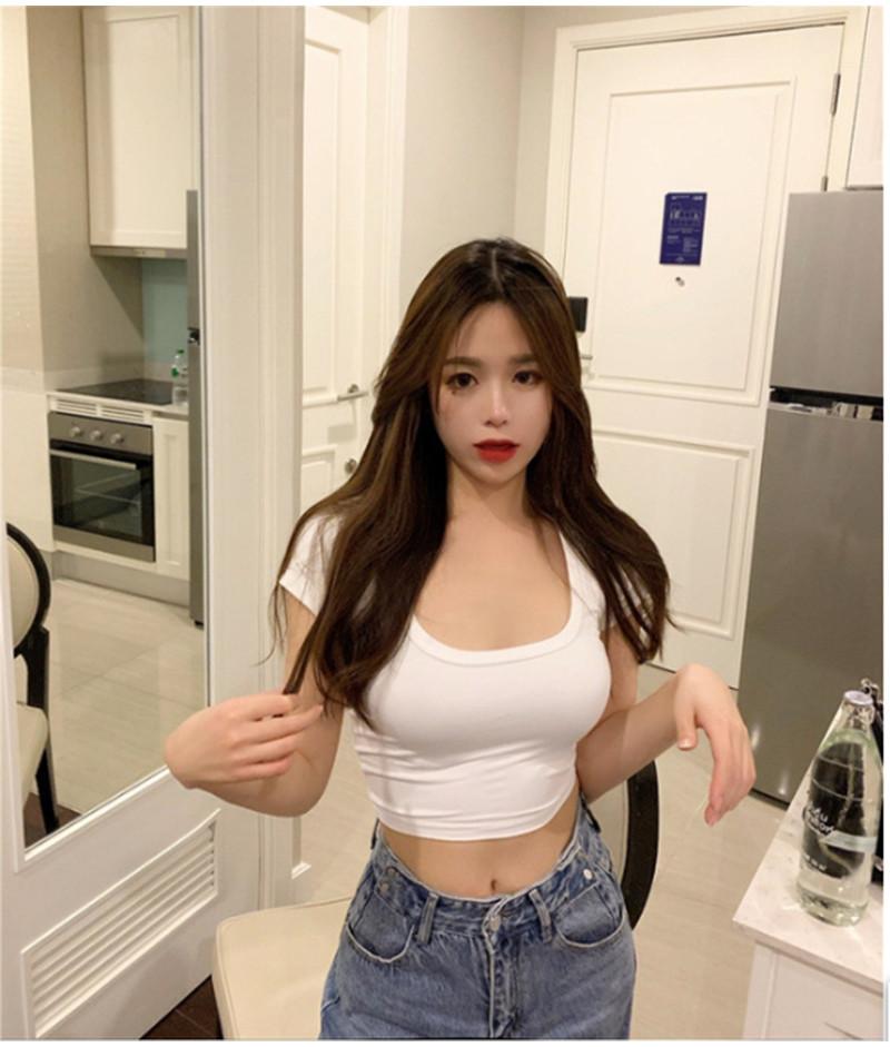 Product Introduction of Women's Korean style fashion sexy large U-neck slim fit short sleeve crop top [6715] 7