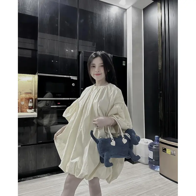 Váy/Đầm babydoll thô cổ tròn tay lỡ phồng 2 lớp form rộng 2 màu hàng loại 1