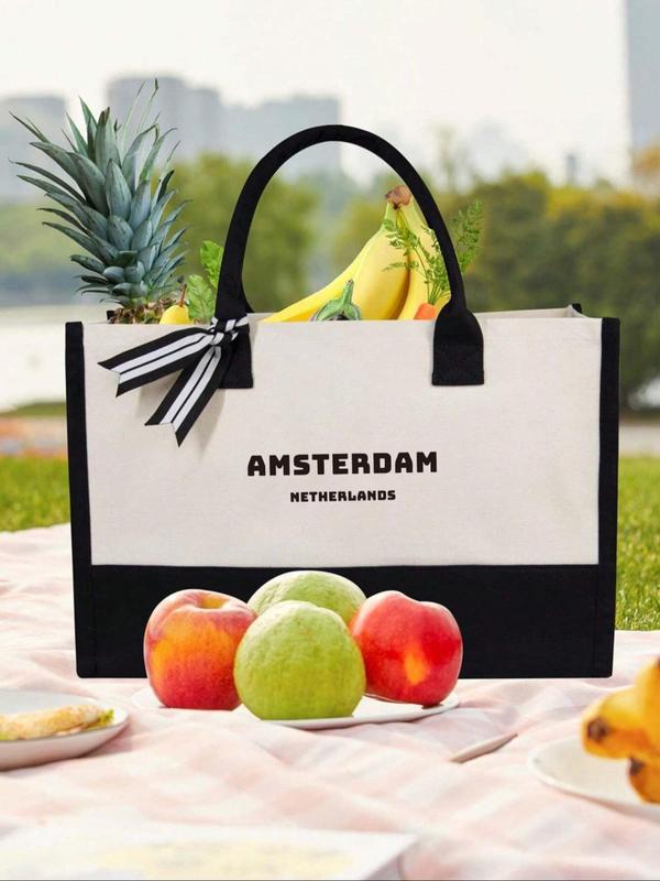 Amsterdam Print Tote Bag, Casual Large Capacity Shoulder Bag for Women & Men, Trendy All-match Bag for Daily Use 0