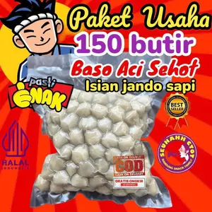 Paket Usaha 150 butir Baso aci Sehot Isi Jando/Tetelan Sapi dan ayam suwir Food Instan Kuah Pedas Cireng