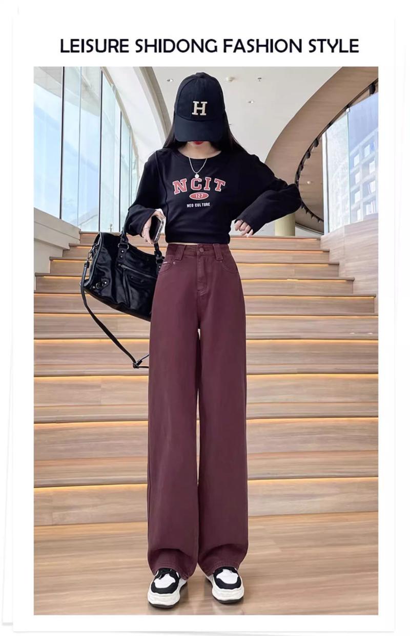 Product Introduction of Quần Jean Thẳng Màu Đỏ, Phong Cách Cổ Điển Dành Cho Nữ, Hàng Mới Về Mùa Thu 2024, Cạp Cao, Dáng Rộng thụng, Ôm Sát, Quần Ống Rộng 4