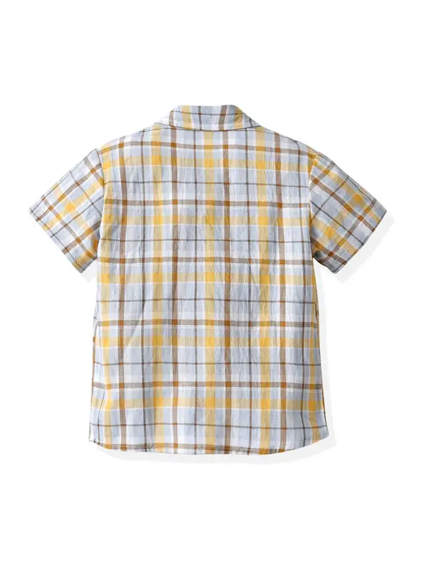 Toddler Boy's Plaid Print Button Shirt, Casual Short Sleeve Collar Shirt for Summer, Kids Clothes for Daily Wear 1