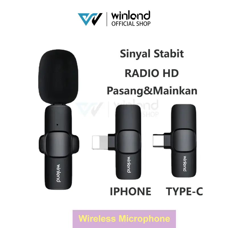 【COD】Flash Sale Winland Wireless Microphone Lapel Portable Mini Mic for iPhone Android Phone live broadcast-Garansi 1 tahun Wireless IDO type Cover UHF (Wireless) Mikrofon Bluetooth 0
