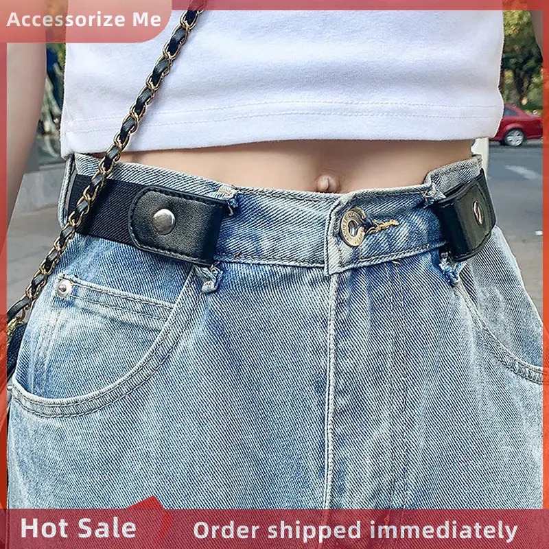 New Unisex Buckle-Free Elastic Belt for Jeans Pants Dress Stretch Waist for Adult Women Men No Buckle Without Buckle Free Belts