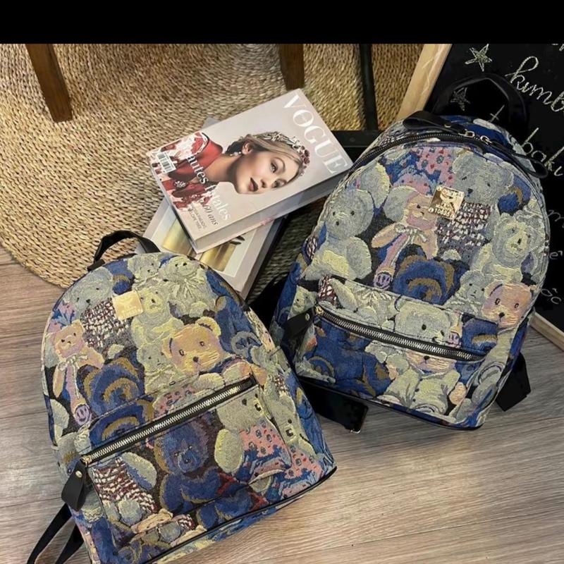  Balo vải họa tiết hình gấu xanh size40 đựng vừa A4  Alat laptop 