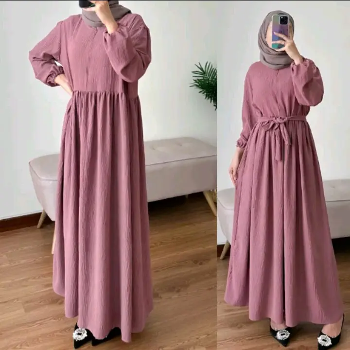 Bavin MIDI dres crinkle airflow polos Nyaman Ibu Menyusui Hitam Formal 3