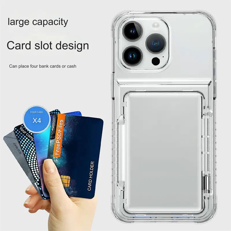 Ốp Điện Thoại Trong Suốt, Dành Cho iPhone 15 Promax Và 14 Promax, Có Túi Đựng Thẻ, Chống Sốc, Ốp Bảo Vệ Dày, Thích Hợp Cho iPhone 13, 12 / 11, Thiết Kế Cá Tính Phụ Kiện 1