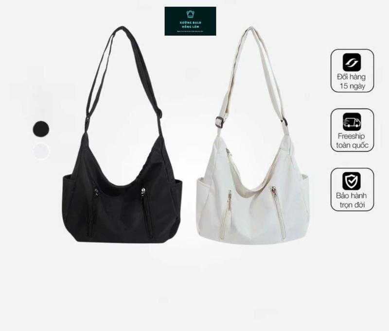 Túi Đeo Chéo Tote Đeo Vai vải canvas Hàn Quốc ngăn chính có khoá kéo miệng đi học đi làm đi chơi