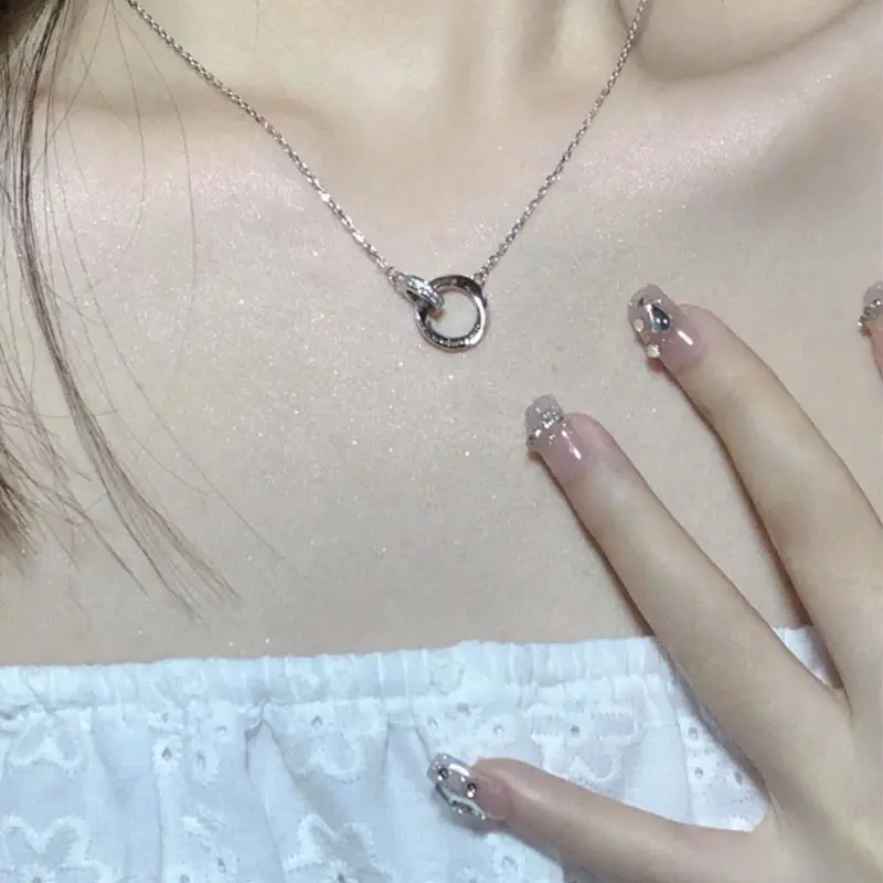Double Ring Exquisite Necklace Advanced Design Ins Light Luxury Minority Clavicle Chain Internet Celebrity 2024 New Women's