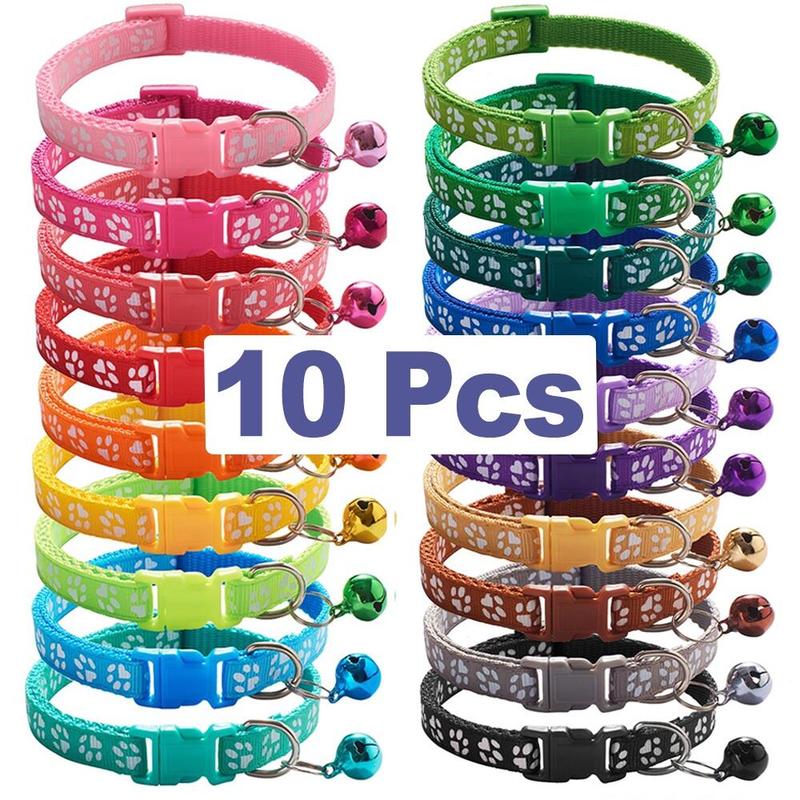 Product Introduction of 10Pcs Wholesale Collars with for Cats Delicate Safety Casual Nylon Neck Strap Fashion Adjustable Bell Pet Cat Dog Collar 0