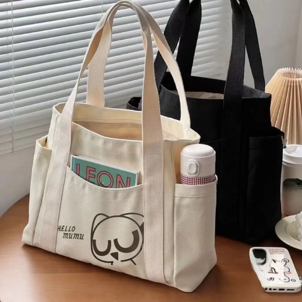 Túi tote HELLO mumu có khóa kéo miệng, hình in kute vừa sách vở A4 , laptop 14inch  Bag Nữ   tote