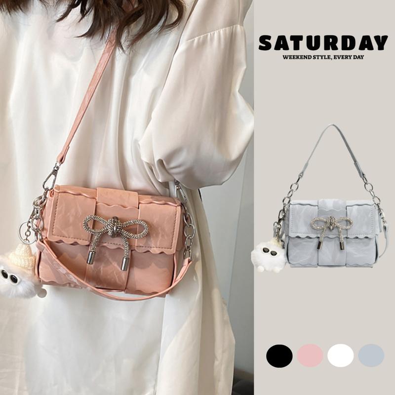  GIÁ MỞ BÁN - Túi Xách Nhung Đan Phối Nơ Đá Tặng Kèm Charm Bông 