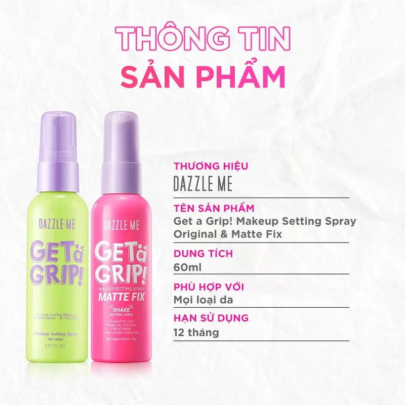 Xịt Khóa Nền Makeup Dazzle Me nền Cố Định Lớp Trang Điểm Lâu Trôi Và Kiểm Soát Dầu Trên Da kem nền 60ml