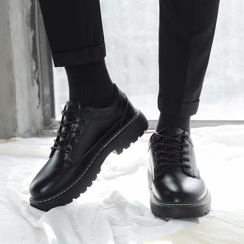 Product Introduction of Martin boots men's summer model 2024 new black English boots casual increase shoes low top waterproof leather shoes Men shoes good quality Boy Decor Comfort Closed Flatform shoe Footwear Platforms Walking Shoes Design 37