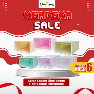 OFM PAKET ISI 6BUAH C158 Kotak Sepatu Lipat Portabel Transparan Tebal Rak Susun Bahan Plastik