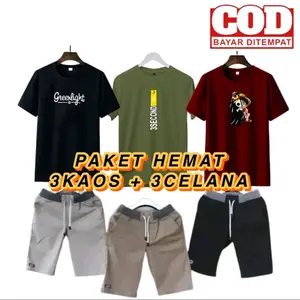 setelan dostro dewasa 3 kaos dan 3 celana Katun Pria