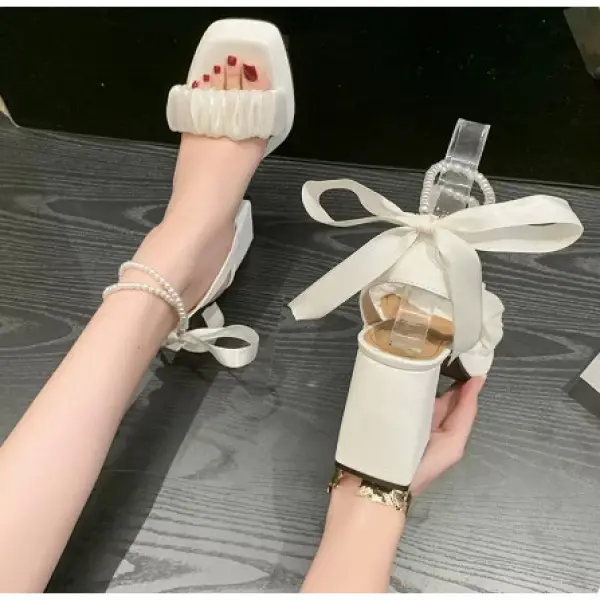 ÀY SANDAL CAO GÓT GNS86 CỘT DÂY CAO 10P, 2 MÀU ĐEN VÀ TRẮNG,THỜI TRANG DÀNH CHO NỮ