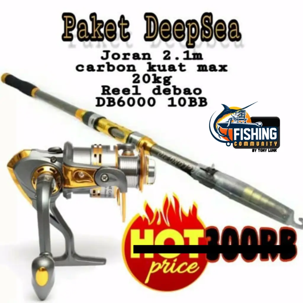 Promo Set Joran Pancing laut kekuatan 20kg joran pancing 210cm Reel Spinning 10 ball bering DB6000 Bonus Kail 1 box isi 100pcs