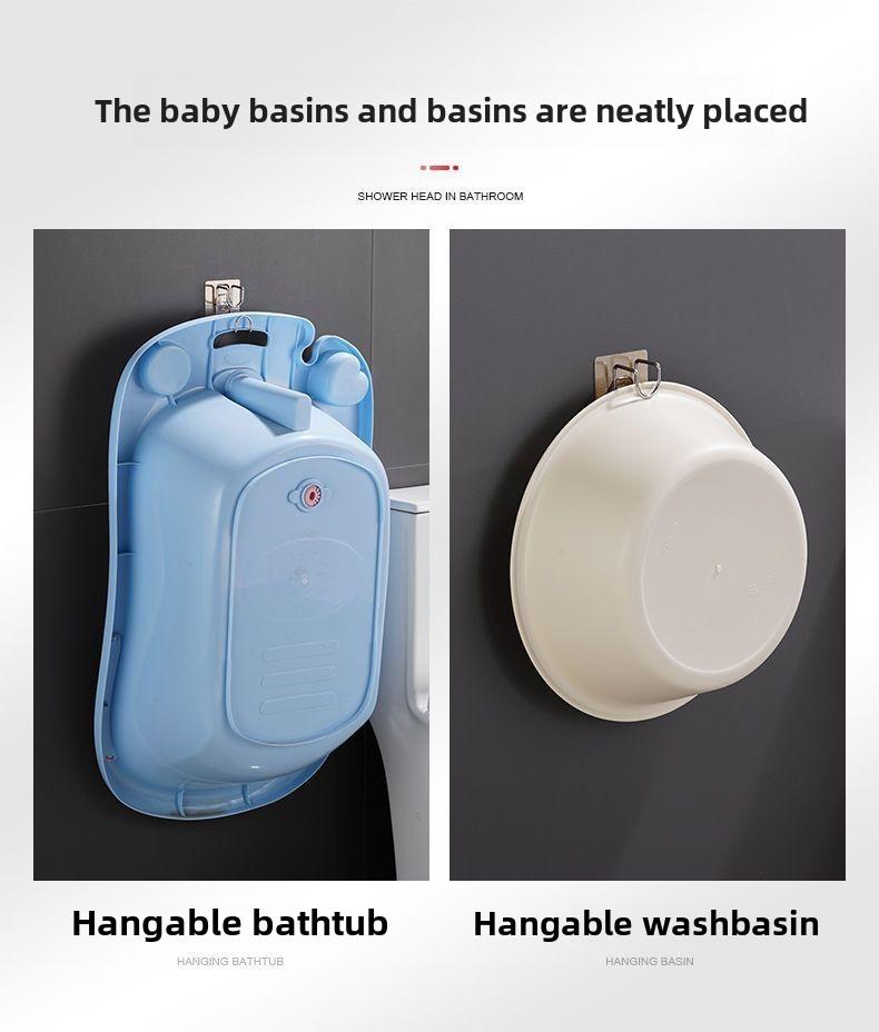 Product Introduction of No Drill Bathroom Hooks - Adhesive Wall Mounted Basin Holder, Space Saving Shower Organizer, Strong Sticky Hanging Rack for Face Wash Bowl, Durable & Waterproof - Perfect for Home, Toilet, Kitchen - Easy Install, Stay Firm 4