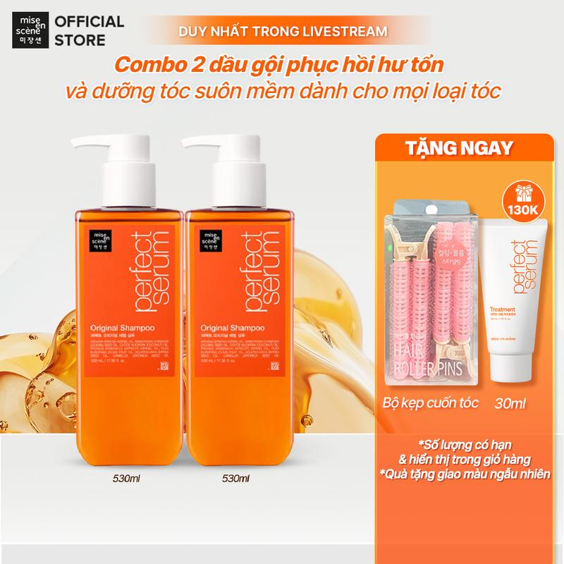 [KOL] Bộ đôi Dầu gội mise en scène Perfect Serum 530ml dưỡng tóc mềm mượt, hỗ trợ phục hồi tóc hư tổn/tóc uốn
