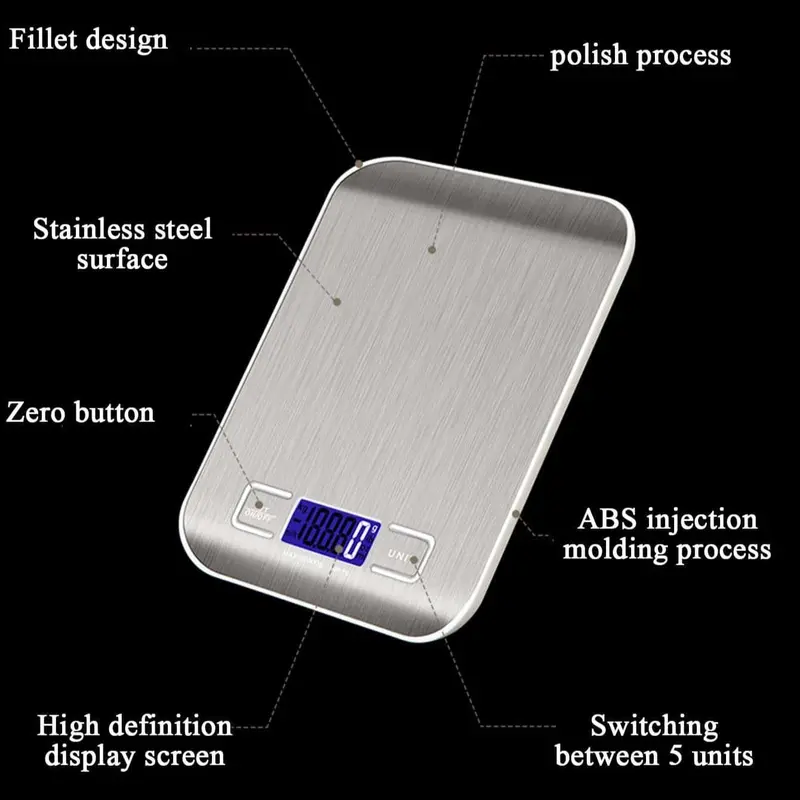 Digital Food Scale, 1 Count Stainless Steel Kitchen Electronic Scale, Baking Food Scale, Precise Weighing Kitchen Measuring Utensils 2