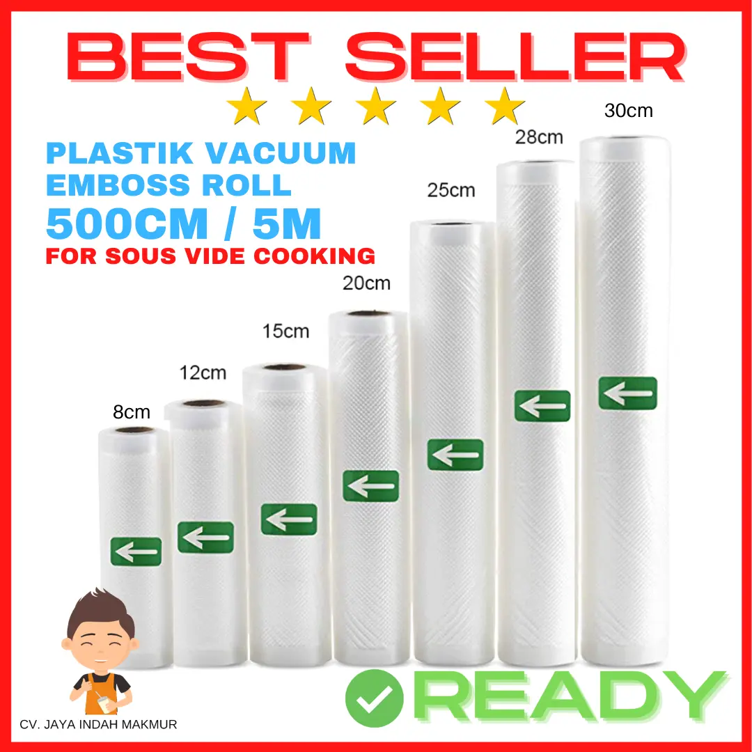 PLASTIK VACUUM / VACUM / VAKUM EMBOSSED / EMBOSS / EMBOS ROLL 8x500 12x500 20x500 25x500 -28x500 30x500 Cm Sous Vide