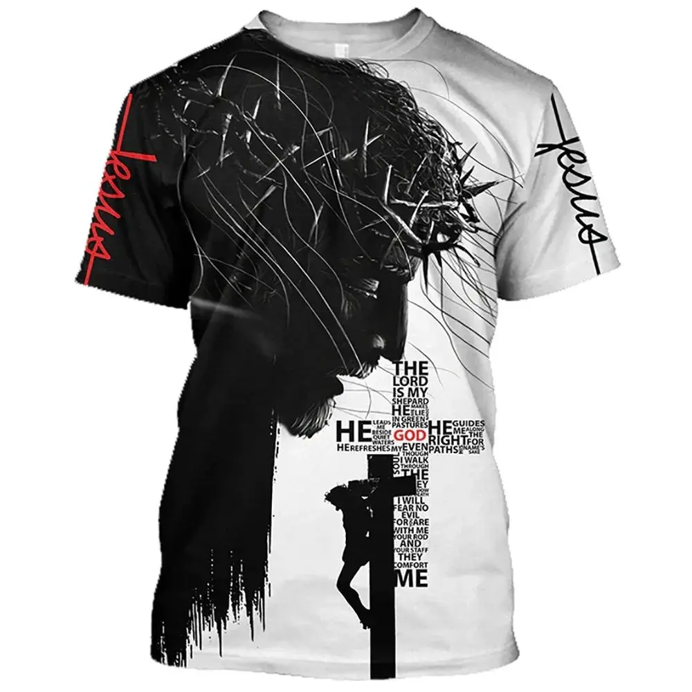 2025Summer Men's T-Shirt God Religion Christ Jesus Cross 3D Print Hip Hop Loose Short Sleeve Streetwear Oversized Vintage T Shirts