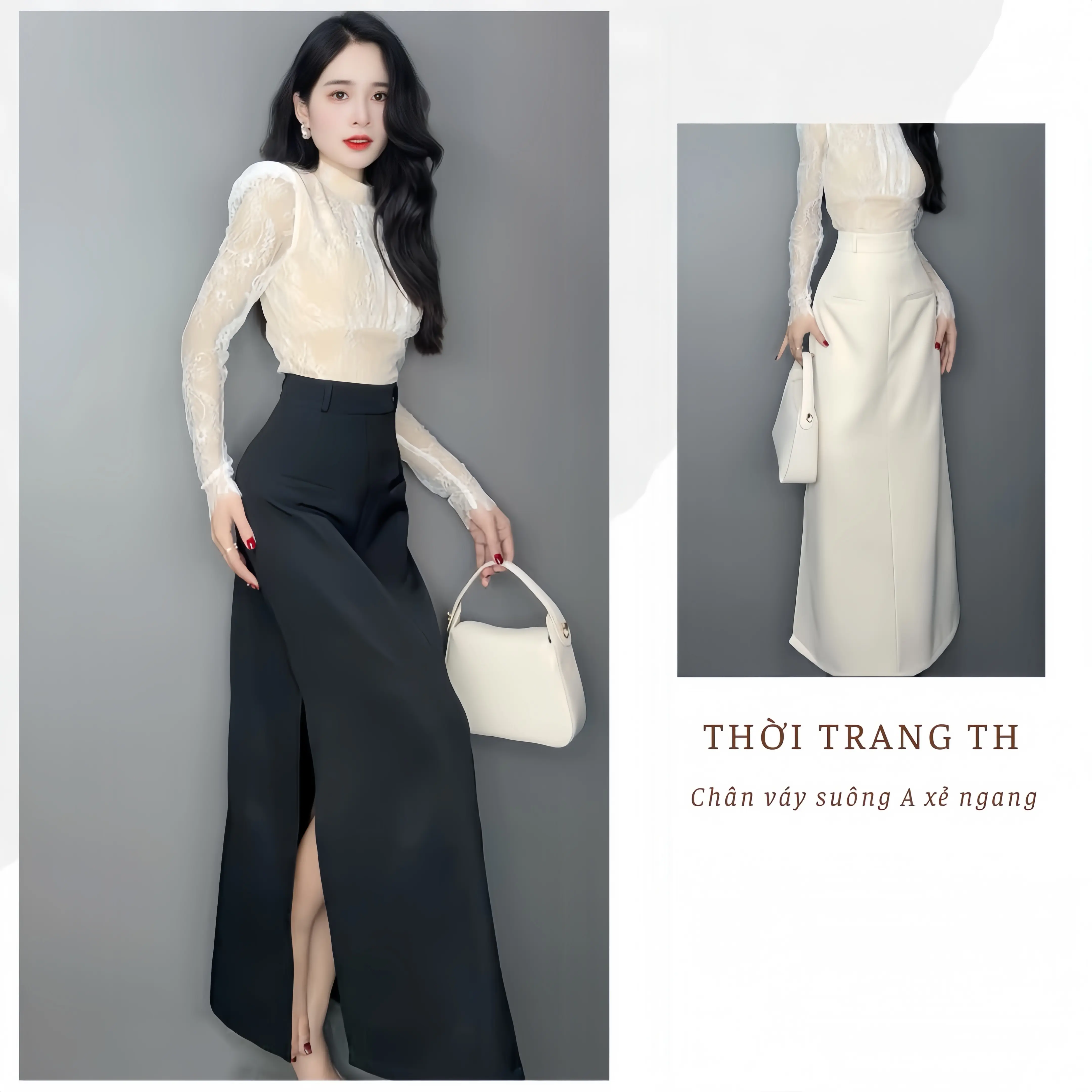 Chân váy dáng suông A có sẻ ngang 2 tui giả điểm nhấn dáng dài 95 cm mềm mịn  , có túi hai bên chất liệu Chéo Hàn dằn dặn phong cách công sở