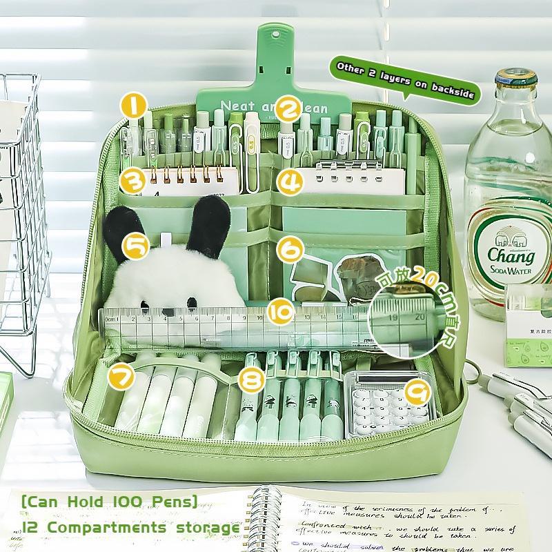 Hộp Đựng Bút Chì Sức Chứa Lớn, 12 Lớp, Thiết Kế Gấu Trúc, Dành Cho Bé Gái Và Bé Trai, Hộp Đựng Bút Chì Văn Phòng Phẩm, Đồ Dùng Học Tập