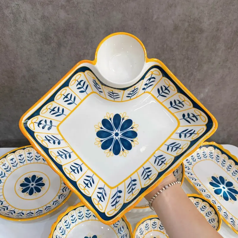 Tách Lẻ Bộ Bát Đĩa Thổ Cẩm  Hoa Vàng Nhật Bản Men Sáng Mịn 4