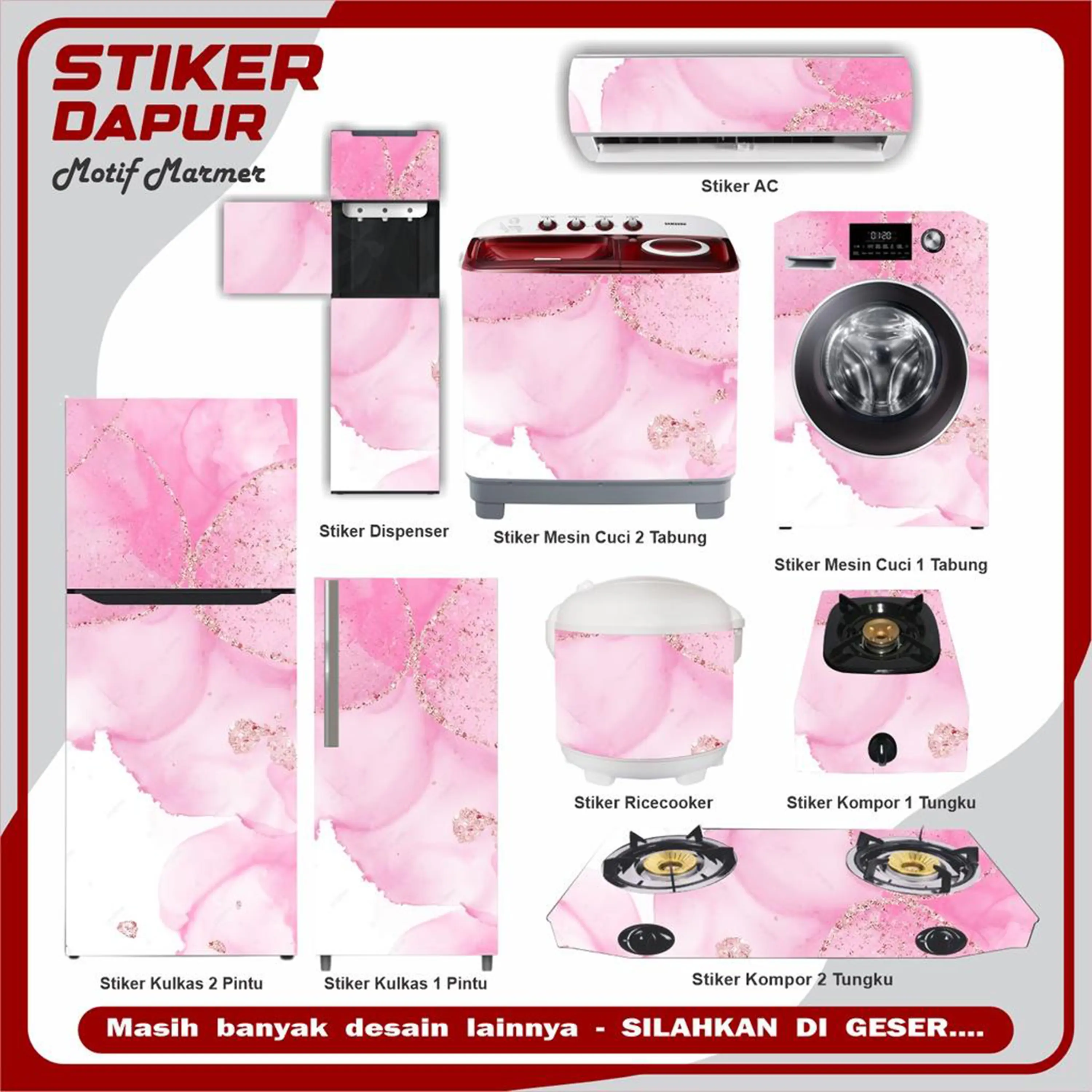 Multi Stiker kulkas kompor mesin cuci 1 2 pintu tabung mata Rice Cooker Dispenser Ac Motif Marmer Sticker