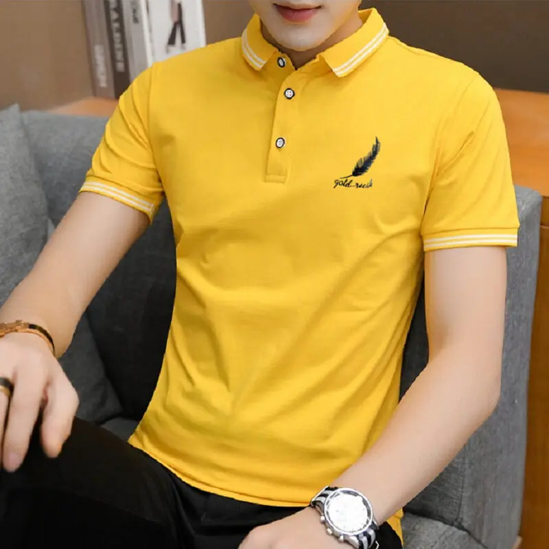 Men's short sleeved polo shirt print student polo T-shirt